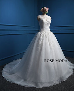 Rosemoda Scallop Bateau Neckline Dropped Waist Ball Gown Wedding Dress