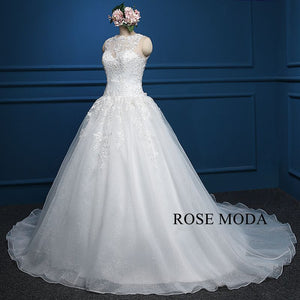 Rosemoda Scallop Bateau Neckline Dropped Waist Ball Gown Wedding Dress