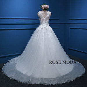 Rosemoda Scallop Bateau Neckline Dropped Waist Ball Gown Wedding Dress