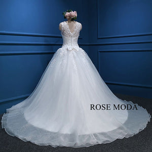 Rosemoda Scallop Bateau Neckline Dropped Waist Ball Gown Wedding Dress