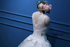 Rosemoda Scallop Bateau Neckline Dropped Waist Ball Gown Wedding Dress