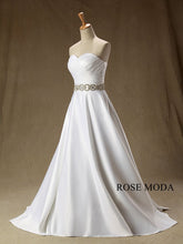 Load image into Gallery viewer, rosemoda-elegant-satin-a-line-wedding-dress-with-crystal-belt-b.jpg
