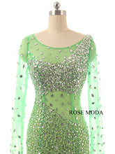 Load image into Gallery viewer, rosemoda-green-long-sleeve-beaded-illusion-mermaid-prom-dress-e.jpg
