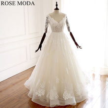 Load image into Gallery viewer, rosemoda-half-sleeve-illusion-beaded-lace-ball-gown-wedding-dress-a.jpg
