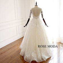 Load image into Gallery viewer, rosemoda-half-sleeve-illusion-beaded-lace-ball-gown-wedding-dress-c.jpg
