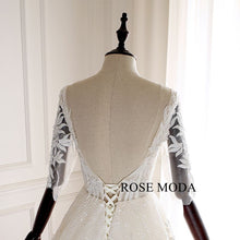 Load image into Gallery viewer, rosemoda-half-sleeve-illusion-beaded-lace-ball-gown-wedding-dress-f.jpg
