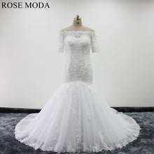 Load image into Gallery viewer, rosemoda-half-sleeve-pearl-lace-mermaid-wedding-dress-a.jpg
