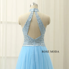 Load image into Gallery viewer, rosemoda-halter-beaded-blue-a-line-prom-dress-f.jpg
