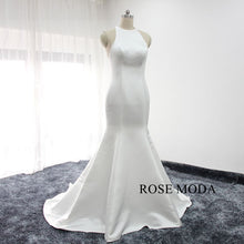 Load image into Gallery viewer, rosemoda-halter-plain-satin-mermaid-wedding-dress-b.jpg
