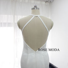 Load image into Gallery viewer, rosemoda-halter-plain-satin-mermaid-wedding-dress-f.jpg
