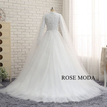 Load image into Gallery viewer, rosemoda-high-neck-long-sleeve-muslim-ball-gown-wedding-dress-c.jpg
