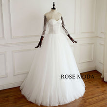 Load image into Gallery viewer, rosemoda-illusion-a-line-wedding-dress-with-removable-bolero-b.jpg
