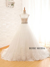 Load image into Gallery viewer, Rosemoda Illusion Lace Ball Gown Wedding Dress With Crystal Belt
