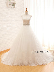 Rosemoda Illusion Lace Ball Gown Wedding Dress With Crystal Belt