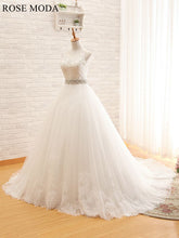 Load image into Gallery viewer, Rosemoda Illusion Lace Ball Gown Wedding Dress With Crystal Belt
