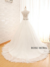 Load image into Gallery viewer, Rosemoda Illusion Lace Ball Gown Wedding Dress With Crystal Belt
