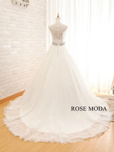 Rosemoda Illusion Lace Ball Gown Wedding Dress With Crystal Belt