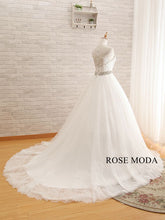 Load image into Gallery viewer, Rosemoda Illusion Lace Ball Gown Wedding Dress With Crystal Belt
