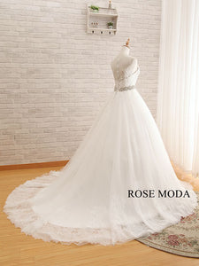 Rosemoda Illusion Lace Ball Gown Wedding Dress With Crystal Belt