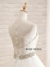 Load image into Gallery viewer, Rosemoda Illusion Lace Ball Gown Wedding Dress With Crystal Belt
