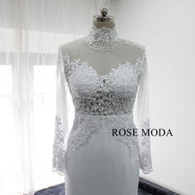 Load image into Gallery viewer, rosemoda-illusion-bodice-long-sleeve-sheath-wedding-dress-with-cut-out-back-d.jpg
