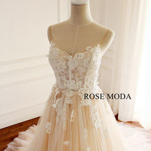 Load image into Gallery viewer, rosemoda-illusion-champagne-lace-a-line-wedding-dress-g.jpg
