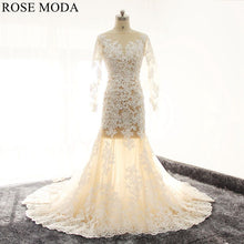 Load image into Gallery viewer, rosemoda-illusion-champagne-long-sleeve-mermaid-wedding-dress-a.jpg
