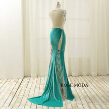 Load image into Gallery viewer, rosemoda-illusion-crystal-velvet-sheath-evening-dress-d.jpg
