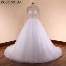 Load image into Gallery viewer, rosemoda-illusion-rhinestones-bodice-ball-gown-wedding-dress-a.jpg
