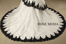 Load image into Gallery viewer, rosemoda-ivory-and-black-taffeta-a-line-wedding-dress-k.jpg
