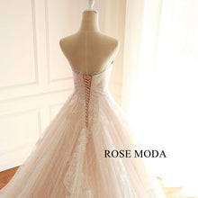 Load image into Gallery viewer, rosemoda-ivory-over-blush-lace-ball-gown-wedding-dress-d.jpg
