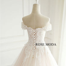 Load image into Gallery viewer, rosemoda-ivory-over-blush-lace-ball-gown-wedding-dress-f.jpg
