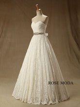 Load image into Gallery viewer, rosemoda-lace-a-line-wedding-dress-with-detachale-crystal-belt-b.jpg
