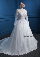 Load image into Gallery viewer, Rosemoda Illusion Bateau Neckline Encrusted Pearl Ball Gown Wedding Dress With Long Sleeve
