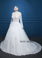 Load image into Gallery viewer, Rosemoda Illusion Bateau Neckline Encrusted Pearl Ball Gown Wedding Dress With Long Sleeve
