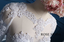 Load image into Gallery viewer, Rosemoda Illusion Bateau Neckline Encrusted Pearl Ball Gown Wedding Dress With Long Sleeve
