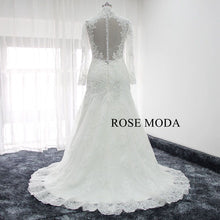 Load image into Gallery viewer, rosemoda-long-sleeve-fitted-trumpet-lace-wedding-dress-with-illusion-back-e.jpg
