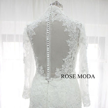 Load image into Gallery viewer, rosemoda-long-sleeve-fitted-trumpet-lace-wedding-dress-with-illusion-back-g.jpg
