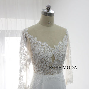 Rosemoda Long Sleeve Illusion Chiffon Mermaid Wedding Dress