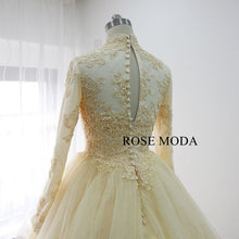 Load image into Gallery viewer, rosemoda-long-sleeve-muslim-champagne-ball-gown-wedding-dress-h.jpg
