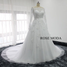 Load image into Gallery viewer, rosemoda-long-sleeve-off-the-shoulder-ball-gown-wedding-dress-d.jpg
