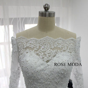 Rosemoda Off Shoulder Long Sleeve Ball Gown Wedding Dress