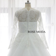 Load image into Gallery viewer, rosemoda-long-sleeve-pearl-chantilly-lace-ball-gown-wedding-dress-f.jpg
