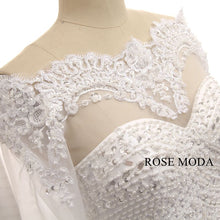 Load image into Gallery viewer, rosemoda-long-sleeve-scallop-off-the-shoulder-delicate-beading-mermaid-wedding-dress-f.jpg
