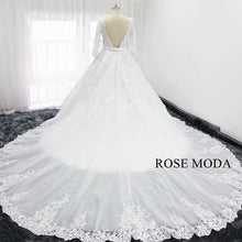 Load image into Gallery viewer, rosemoda-luxury-lace-ball-gown-wedding-dress-with-crystal-belt-c.jpg
