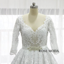 Load image into Gallery viewer, rosemoda-luxury-lace-ball-gown-wedding-dress-with-crystal-belt-d.jpg
