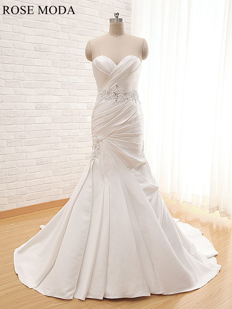 Rosemoda Asymmetrical Draped Satin Mermaid Wedding Dress