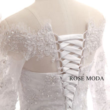 Load image into Gallery viewer, rosemoda-off-the-shoudler-chantilly-lace-ball-gown-wedding-dress-h.jpg
