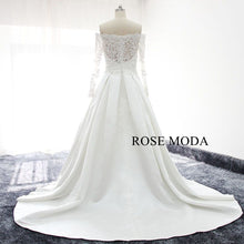 Load image into Gallery viewer, rosemoda-off-the-shoulder-long-sleeve-lace-satin-wedding-dress-e.jpg
