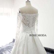 Load image into Gallery viewer, rosemoda-off-the-shoulder-long-sleeve-lace-satin-wedding-dress-g.jpg
